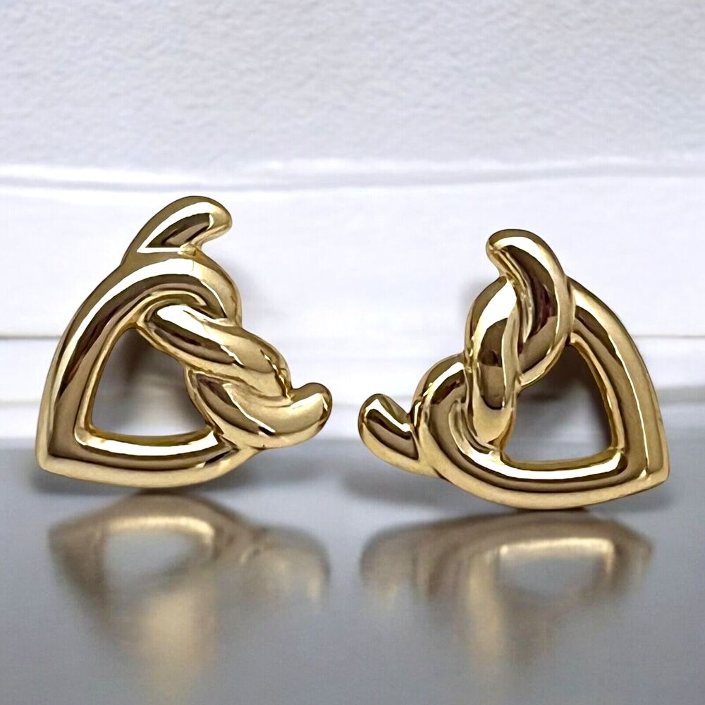 Vintage 1980s Heart Earrings Open Design Gold Tone Pierced - 11D